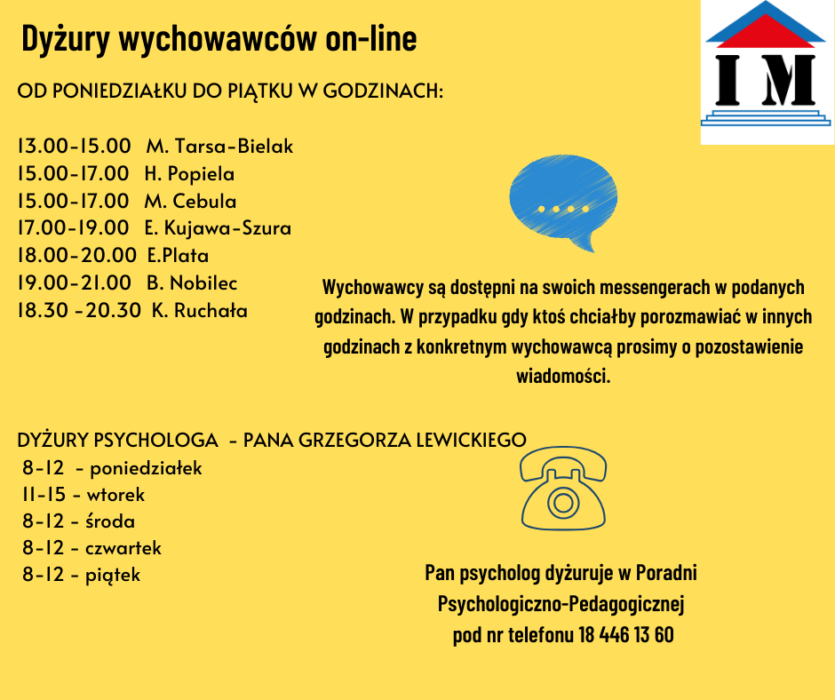 OGŁOSZENIE - DYŻURY ON-LINE