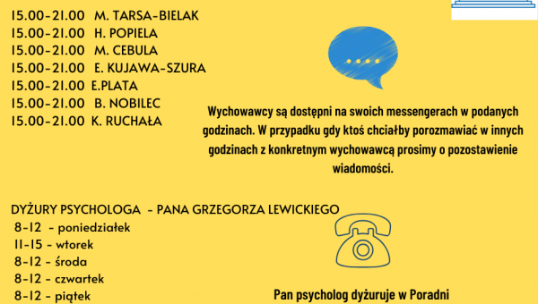 AKTUALNE DYŻURY WYCHOWAWCÓW #zostanwdomu